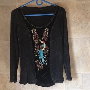 Peacock embroidered on velour long sleeves T party